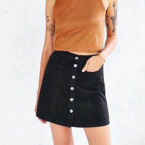 Urban Outfitters BDG black denim button front A line mini skirt in size L